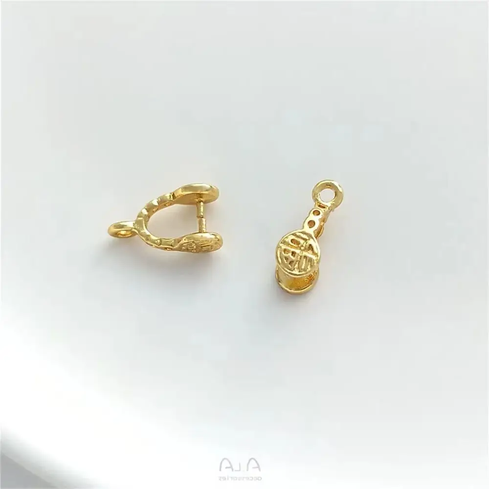 Cierre de Seguridad con Característica Fu, Chapado en Oro de 18K y Envuelto en Cobre, con Diseño de Semilla de Melón, para Colgante de Jade, Clip para Joyería DIY, C065