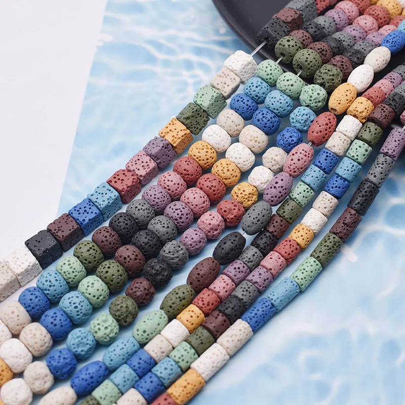 6 مللي متر 8 مللي متر الحمم البركانية الحجر الطبيعي حبة ملونة روك الحمم البركانية فضفاض الفضاء الخرز لصنع المجوهرات قلادة سوار ذاتي الصنع