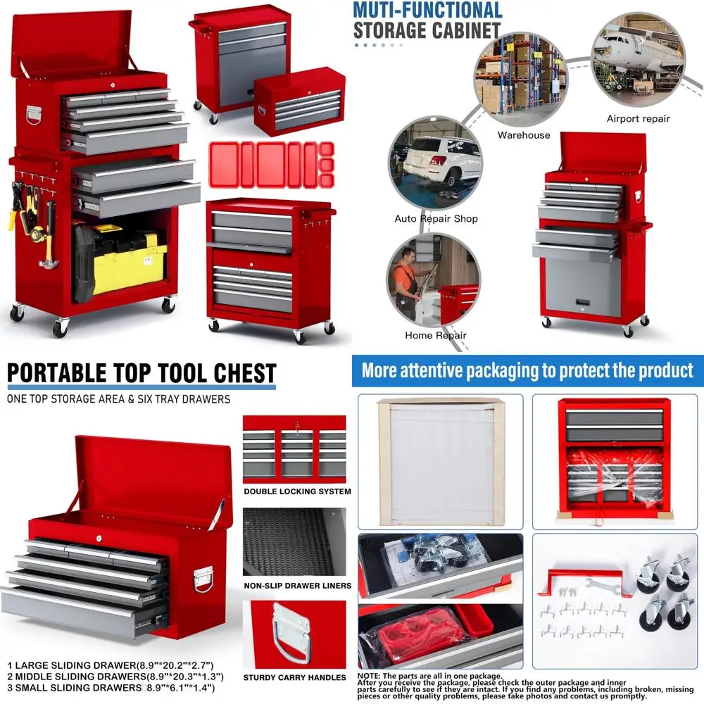 

Large Rolling Metal Tool Chest with 8 Drawers, 42" Detachable Top, Lockable, 360° Swivel Wheels, Garage Storage Cabinet