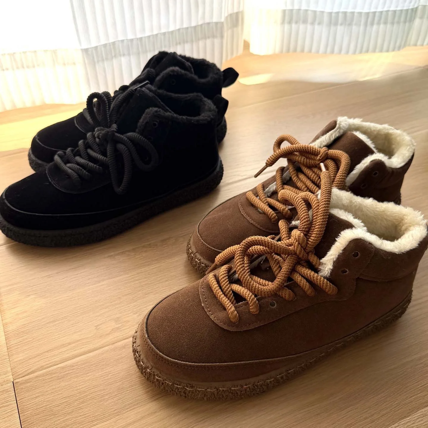 

Thiened Heavyweight eepskin Men's Winter Boots Anti-Slip Wear-Resistant Tied Snow Boots Cotton oes Faux Wool One-Piece