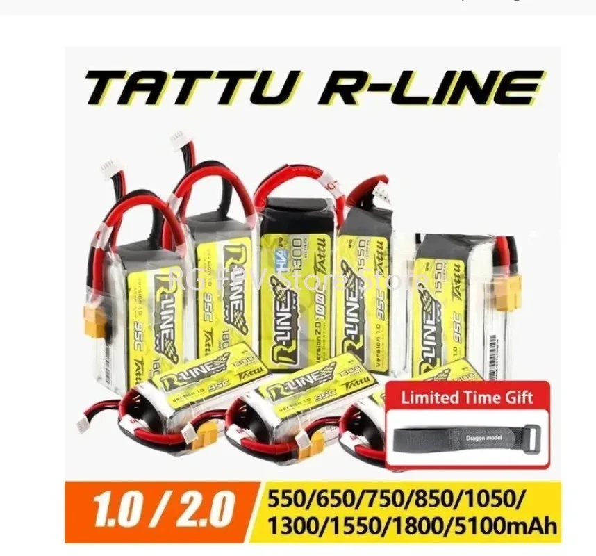 

Gens Ace Tattu R-Line 1.0 2.0 LiPo Rechargeable Battery 550/650/750/850/1050/1300/1550/1800mah 95C 3S 4S 6S for RC FPV Racing