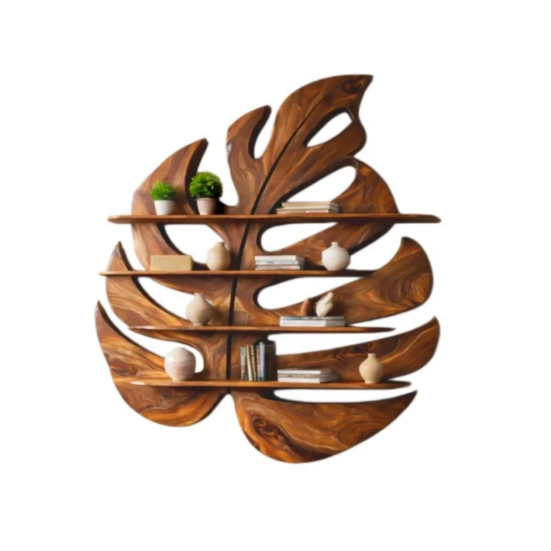Solid wood carving, shape ledge, living room wall shelf, natural wind decorative storage rack