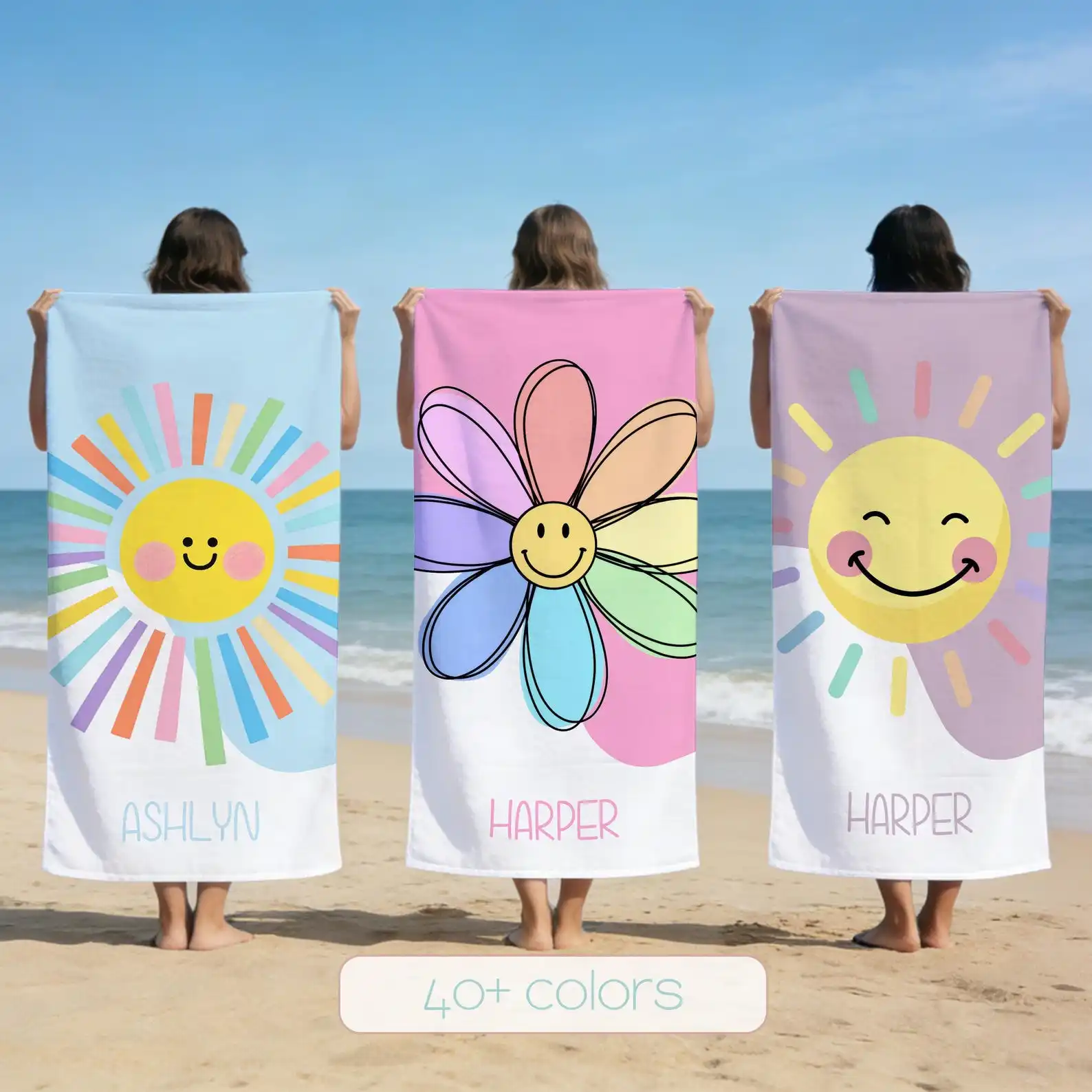 Personalized Brilliant Sun Beach Towel,Custom Name Pool Towel for Girls,Bithday Party Gift for Kids