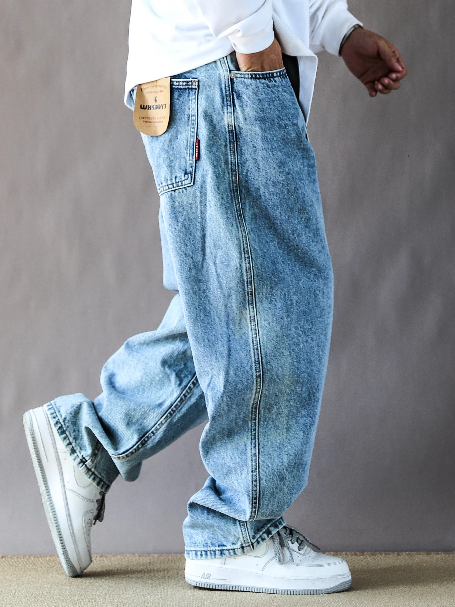 

American High Street Men's Casual Jeans Spring Autumn Loose Straight Leg Waed Blue Wide Leg Pants Comfortable Cotton Denim