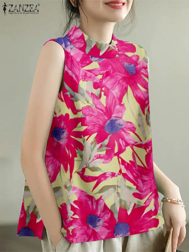 ZANZEA Summer Women Cotton Tank Tops Fashion Holiday Beach Sleeveless Tanks Blouse 2024 Korean Printing Camis Loose A-line Vest