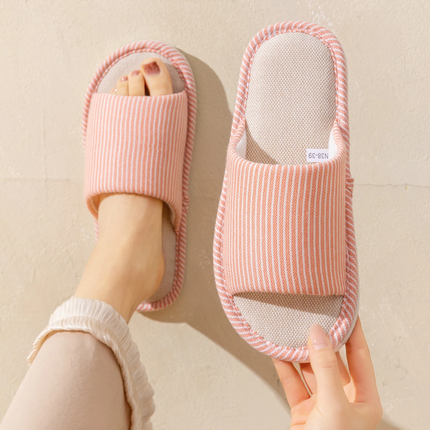 Japanese-Style Striped Women's Slippers Slip-On Slippers Breathable Indoor House Shoes Open-Toe Comfort for All Seasons image 3