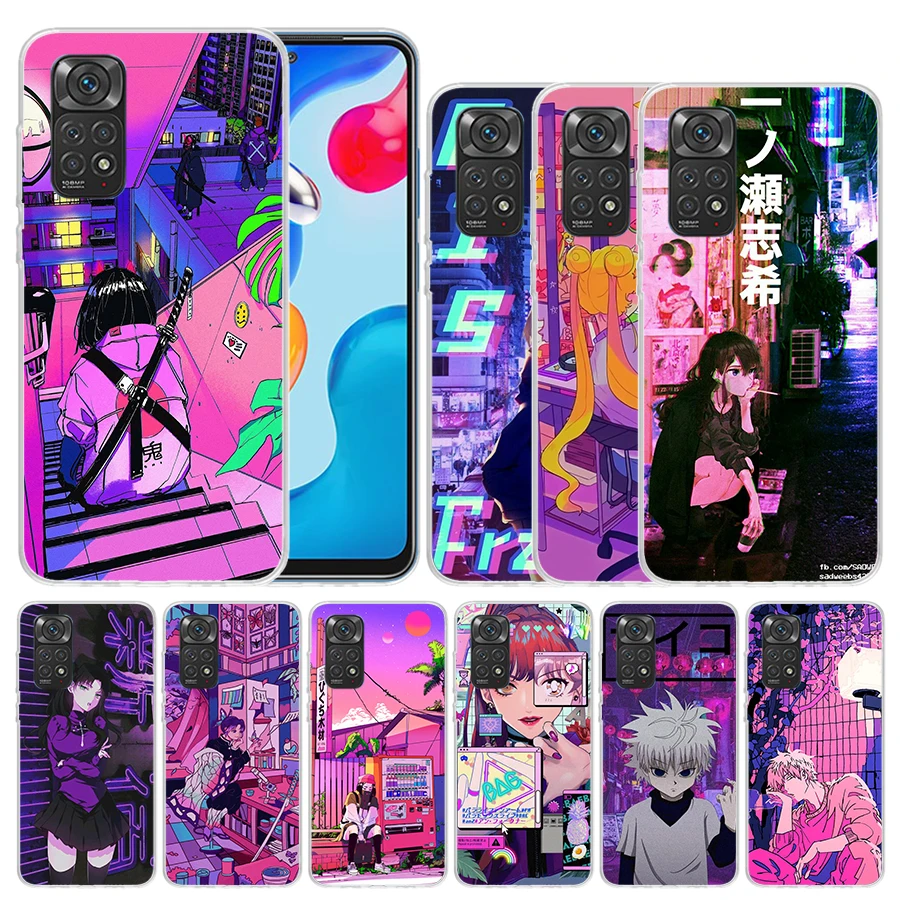 Anime Vaporwave Glitch Purple Soft Cover for Xiaomi Redmi Note 12 11S 11T 11E 10S 10 Pro Print Phone Case 11 9S 9 9T 8 8T 7 6 5