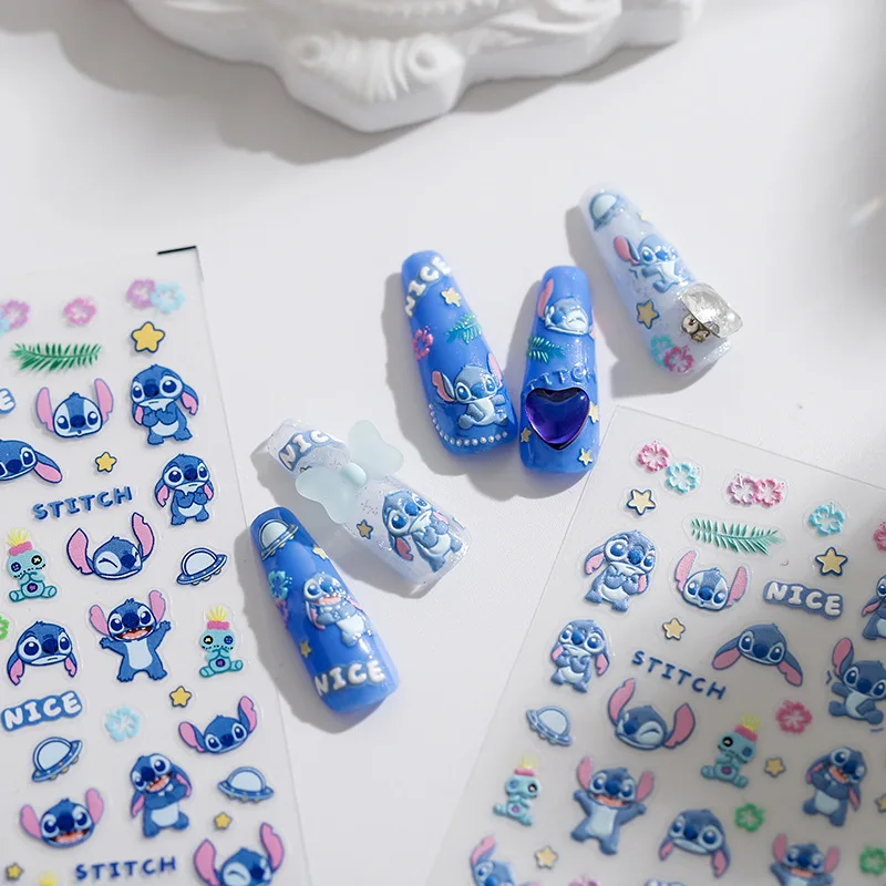 Disney Stitch Nail Art Sticker Schattige Cartoon Meisje & Kind Stereoscopisch Dun Sterke Veerkracht Charme Nagel Patches Vakantie Geschenken