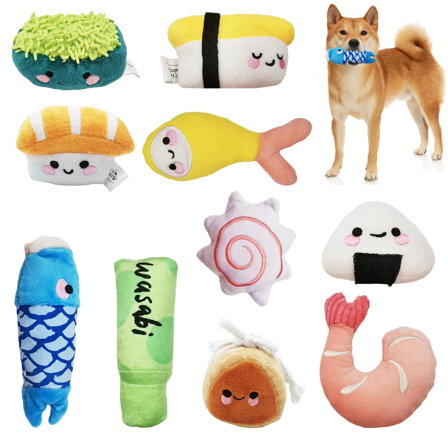 

10 шт., милая игрушка для домашних животных, суши, котята и щенки, жевательные игрушки со звуком, маленькие и средние игрушки для шлифовки зубов домашних животных, набор игрушек