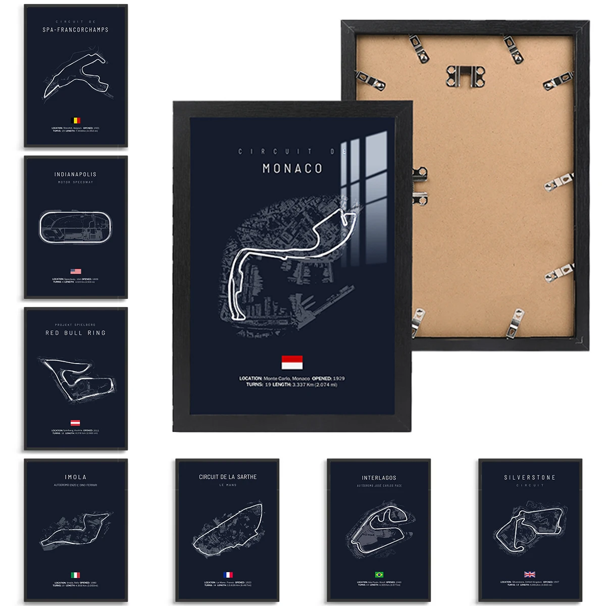 30x40cm black photo frame plus Monaco Imola F1 track canvas picture frame can be hung on the wall track map poster photo frame