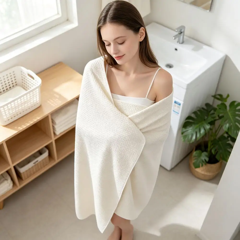Adjustable Size Robe for Body Types Waffle Microfiber Bath Towel with Button Quick Drying Wearable Wrap for Shower for Women