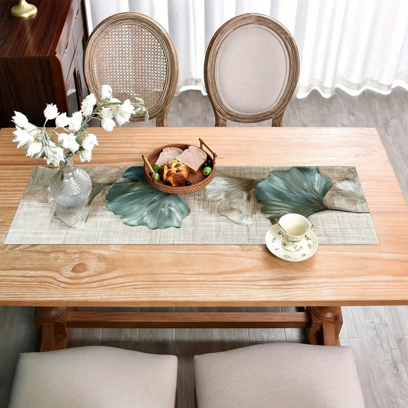 Elegant Ginkgo Leaf Kitchen Table Runner, Desktop Decorative Tableware, Tablecloth Coffee and Tea Table Decoration