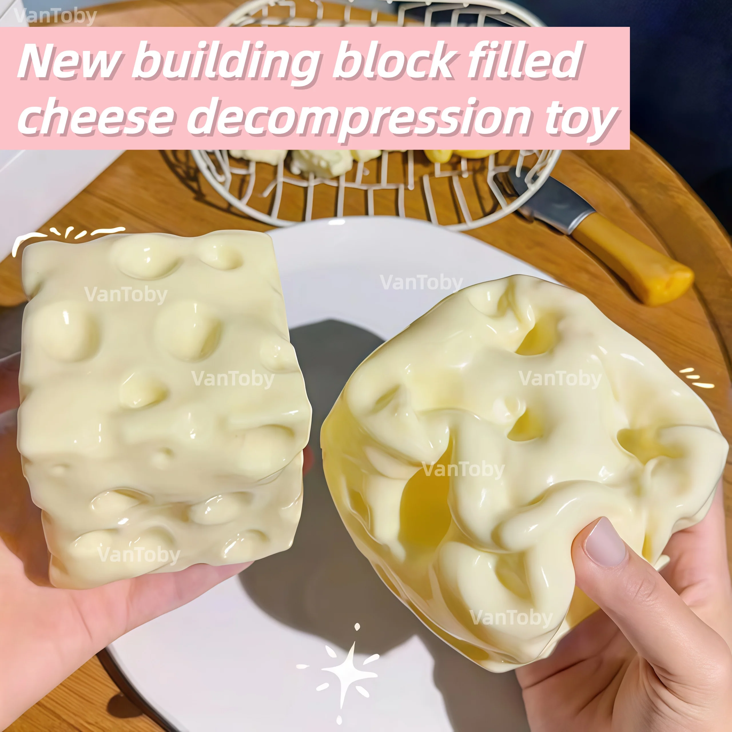 Block Filled Cheese Decompression Toy Adhd Crispy Squeezing Square Cheese Asmr Round Block Filled Squeezing Decompression Toy