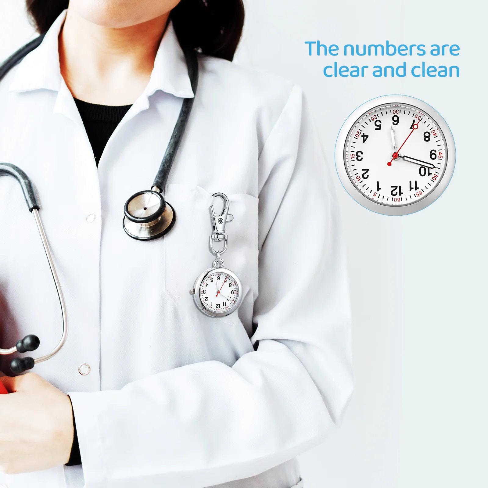 قطعتان من ساعة الجيب للرضاعة مع مشبك حلقة مفاتيح وإبزيم وقلادة صغيرة محمولة كوارتز للنساء الممرضات #2