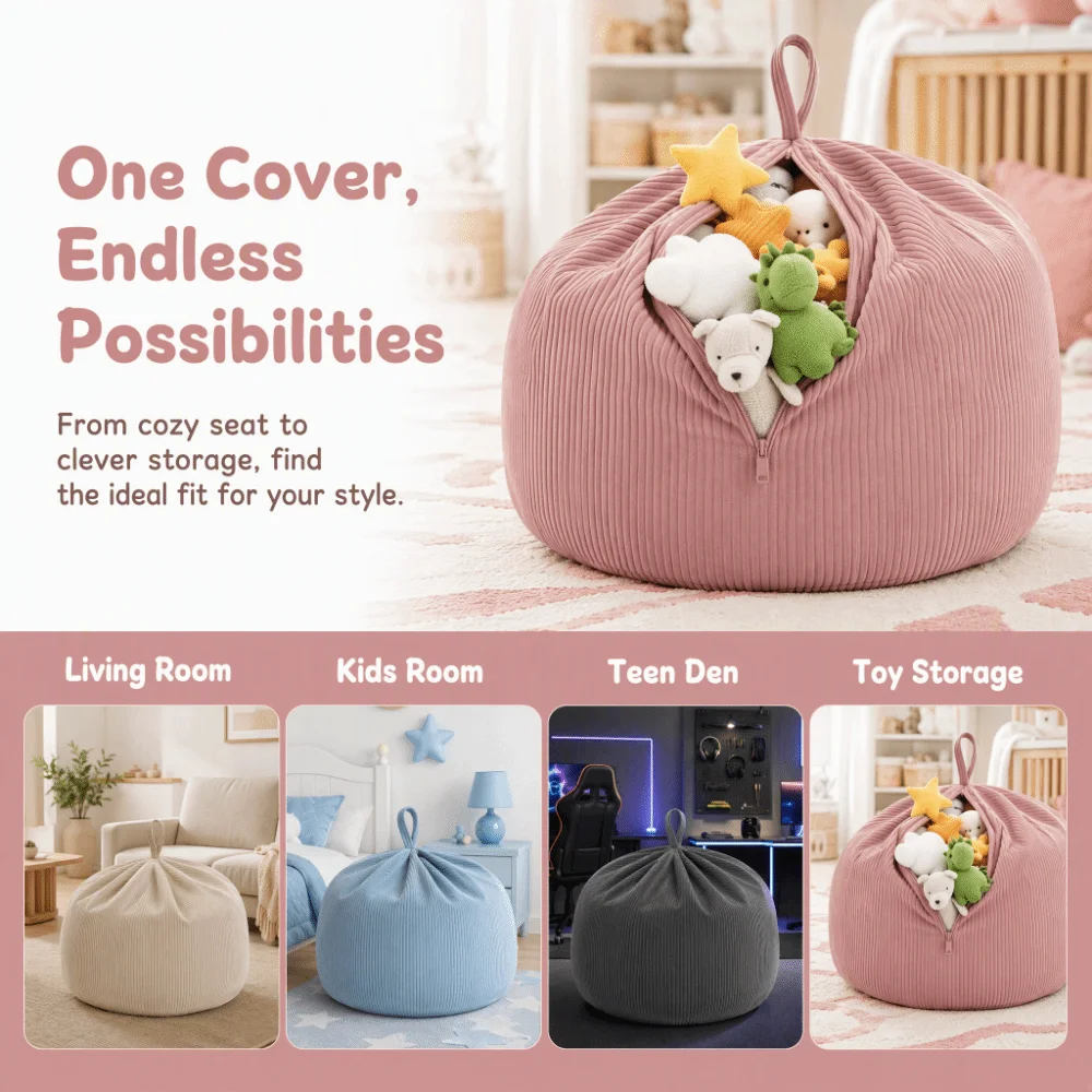 Corduroy Bean Bag Cover Removable Cover Without Inner Filler Beanbag Slipcover Single‑Seat Washable Cover Sofa Chair Cover