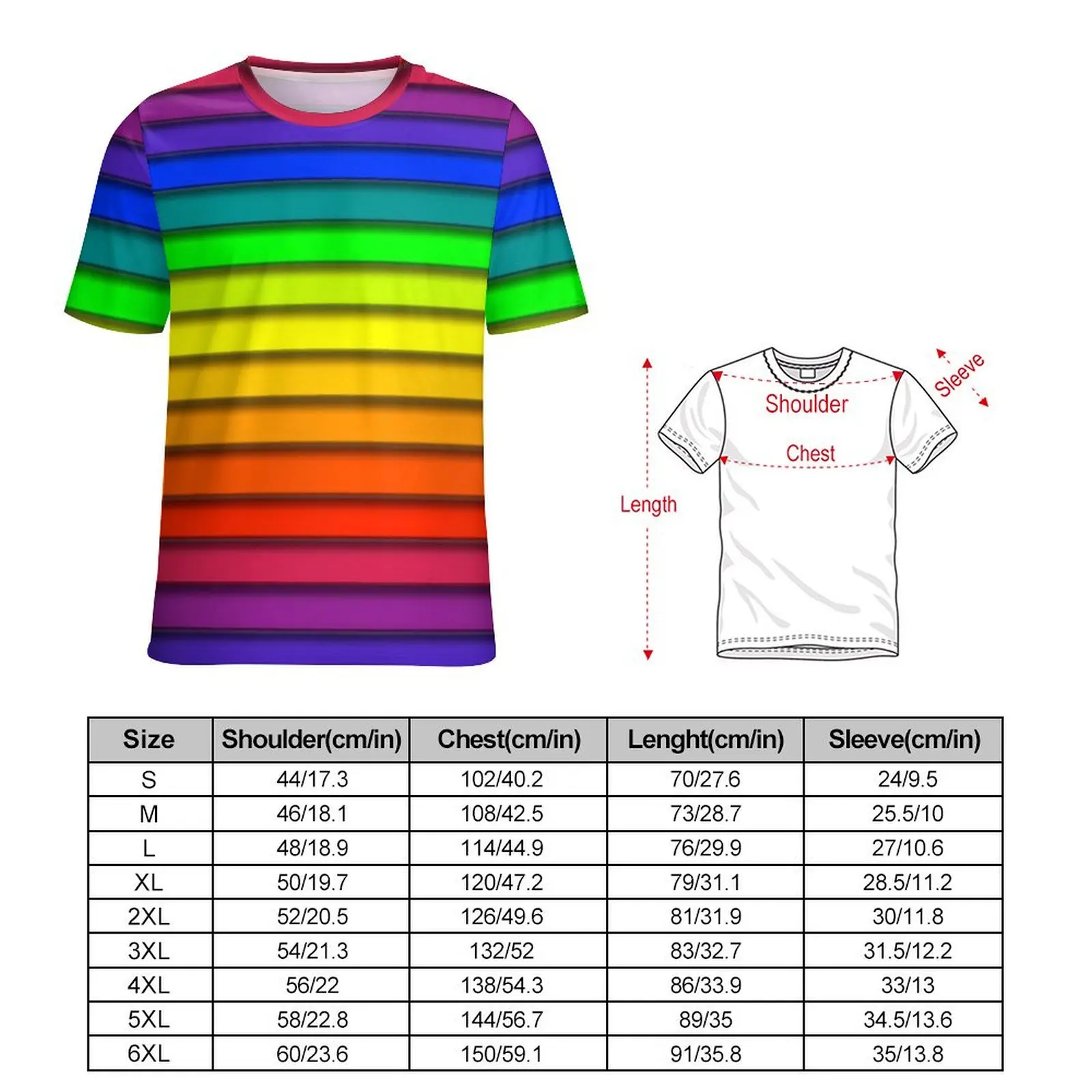 Summer T-Shirt Rainbow Striped T-Shirts Horizontal Lines Classic Retro Tees For Men Short Sleeve Pattern Oversize Clothing