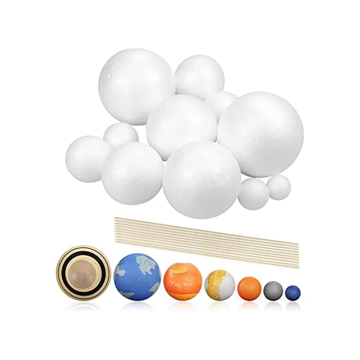 Solar System Project Kit, PlanetModel Crafts 14 Mixed Sized Polystyrene Spheres Balls for School Science Projects