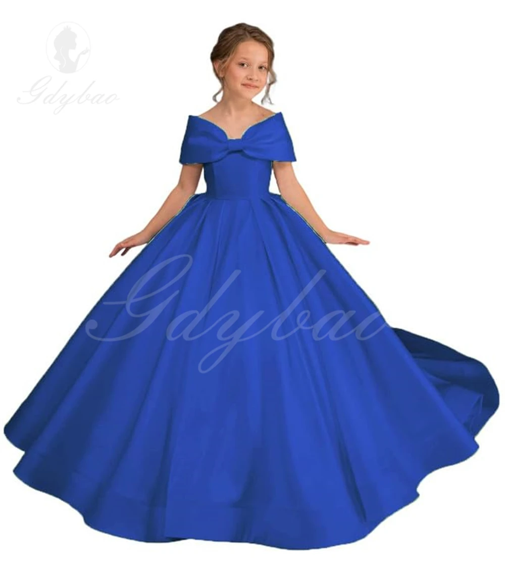 Blumen mädchen Kleid aus der Schulter Prinzessin Kleider für Mädchen Satin Blumen mädchen Kleider für Hochzeit Ballkleid