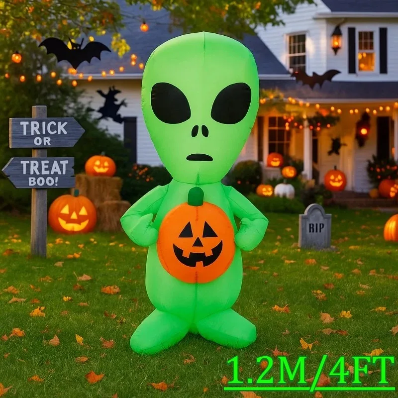 4ft brinquedos infláveis halloween alienígena com decorações de abóbora led iluminado explodir para festa interior ao ar livre gramado jardim quintal decoração
