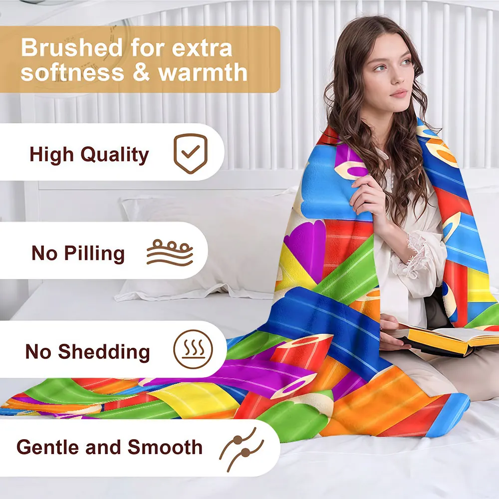 Color Pencils Soft Warm Flannel Blanket Lightweight Cozy Christmas Halloween Home Decor Room