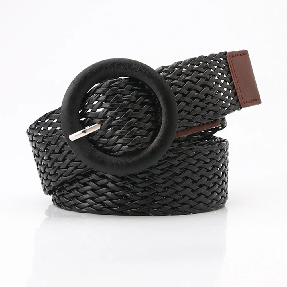 

2Pcs Ethnic Style Waist Belt Woven Round Buckle Fashion Waistband Black Coffee for Women Dresses Jeans Women Waist Belt