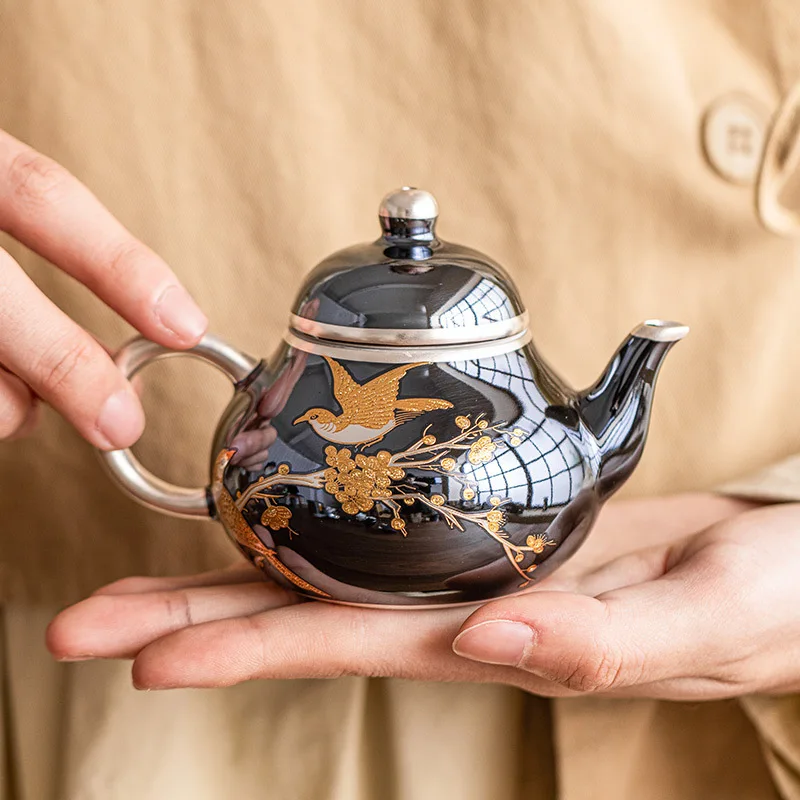 

Счастливый чайник грушевидной формы с кончиком бровей, один чайник для заваривания кунг-фу, одиночный горшок, легкий роскошный чайный сервиз высокого класса, позолоченное серебро