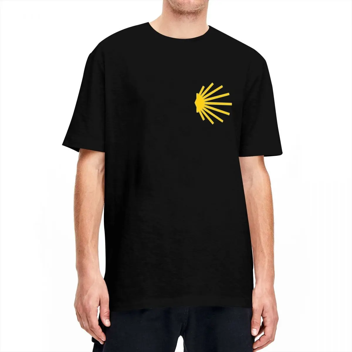 T-Shirt Camino De Santiago Symbol Large Yellow 100 Cotton T-Shirts Buen Camino Music Album Tee Shirt for Mens Short Sleeve Tops