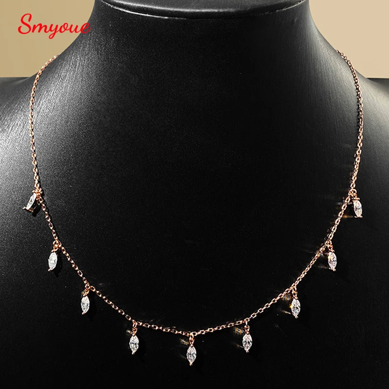

Smyoue Certified 3*6mm Marquise Cut Moissanite Necklace 9 Gems Pendant Girls Gift Lab Diamond Chain 100% Real Pure 925 Silver
