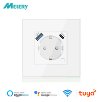 Melery Wifi Smart Wall Socket Power Monitor EU Electrical Plug Outlet USB Type-C Tuya APP Remote Wireless by Alexa Google Home