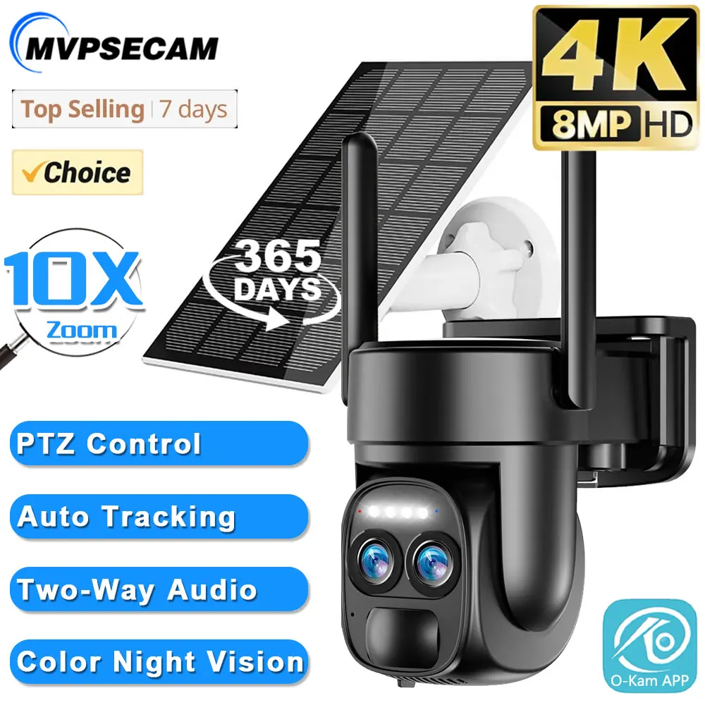 

4k 8MP 10X Zoom Solar Wifi PTZ IP Camera outdoor color night vision Battery Powered Wireless CCTV Security Surveillance Camera