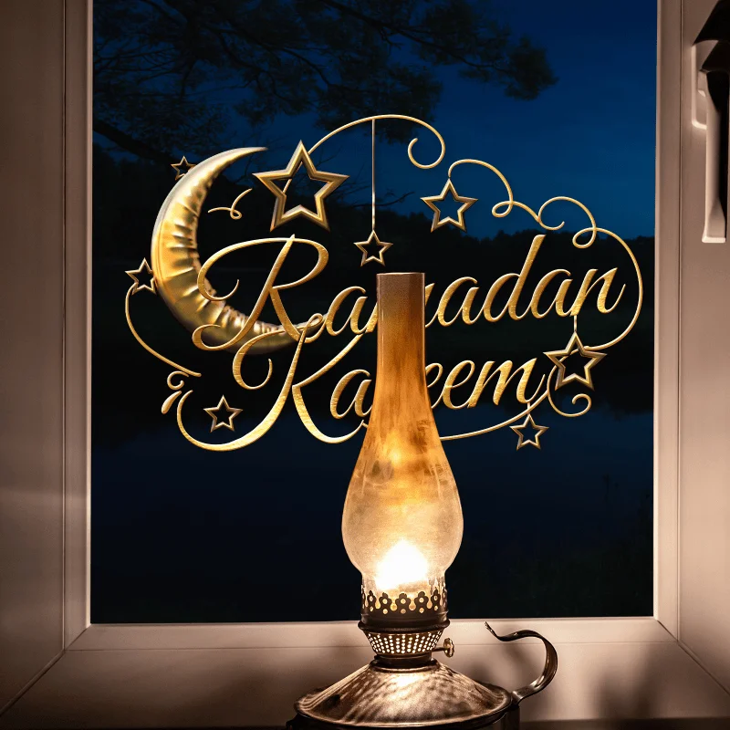 1 pçs ramadan dos desenhos animados ouro lua adesivo de parede auto-adesivo eid al adha muçulmano gurbang ramadan decoração para casa