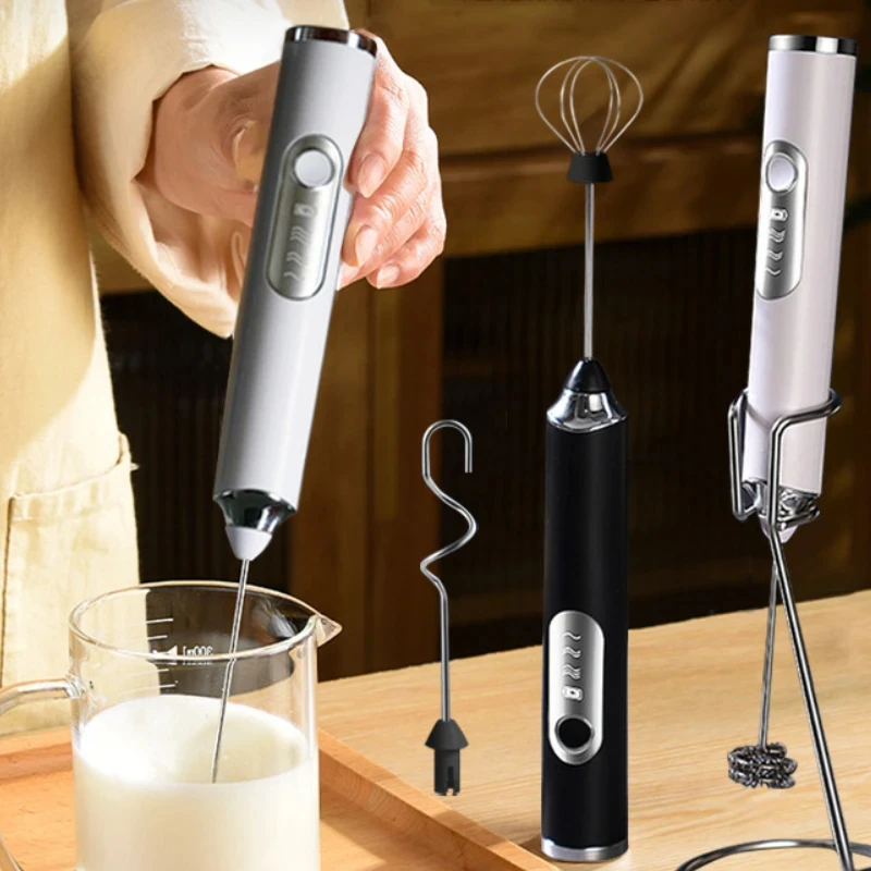 Handheld Double Stick Wireless Whisk Custard Foamer Mini Portable Blender Coffee Milk Three Speed Control Egg White Whipped USB