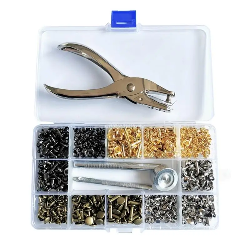 Dropship 180Sets Leather Rivets 6mm/8mm/12.0mm 4 Color Double Caps Rivets Metal Studs with Pliers and Setting Tool