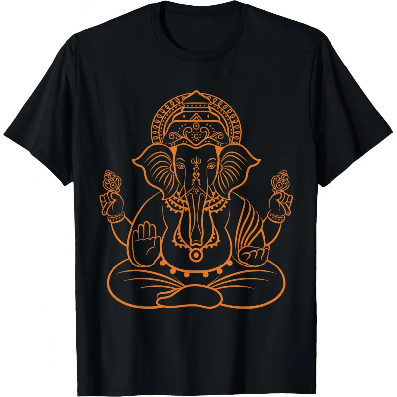 0413 Elephant Om Yoga Ganesha Indian God Ganesh Gift T-Shirt 100% cotton print Tee Short Sleeve Graphic clothes All size tops