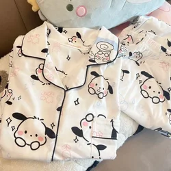 Kawaii Sanrio Ladies Pajamas Cute Pochacco Series Cartoon Anime Long Sleeve Shirt Pajamas Trousers Kids Girls Pajamas Set