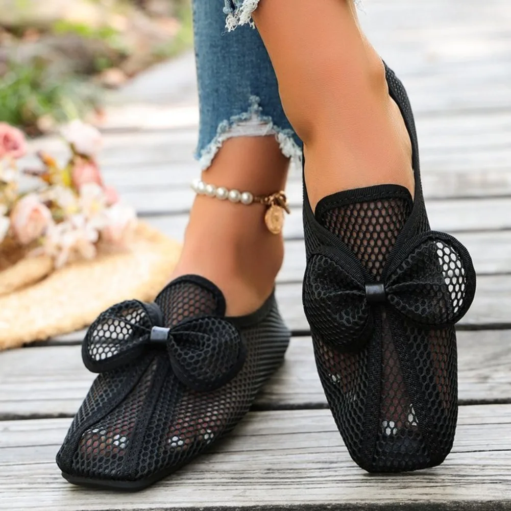 Retro Flache Schuhe Sommer Neu Quadratische Spitze Fischernetz Atmungsaktiv Hohl Ausgefallene Slip-on Baotou Halbpantoffeln Größe 42 – Detail 21
