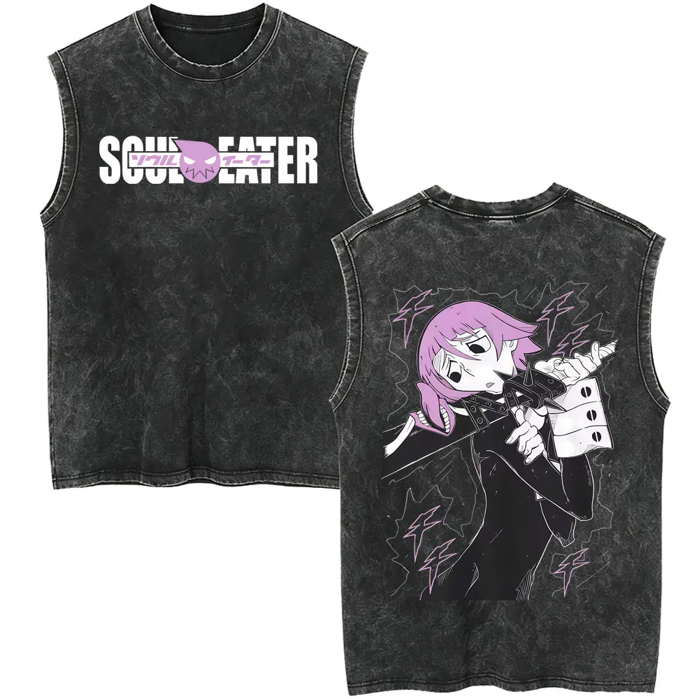 Anime Soul Eater Crona Vintage Washed Tank Tops Men Women Clothing Cartoon Casual Oversized Sleeveless Vest T-shirt Streetwear