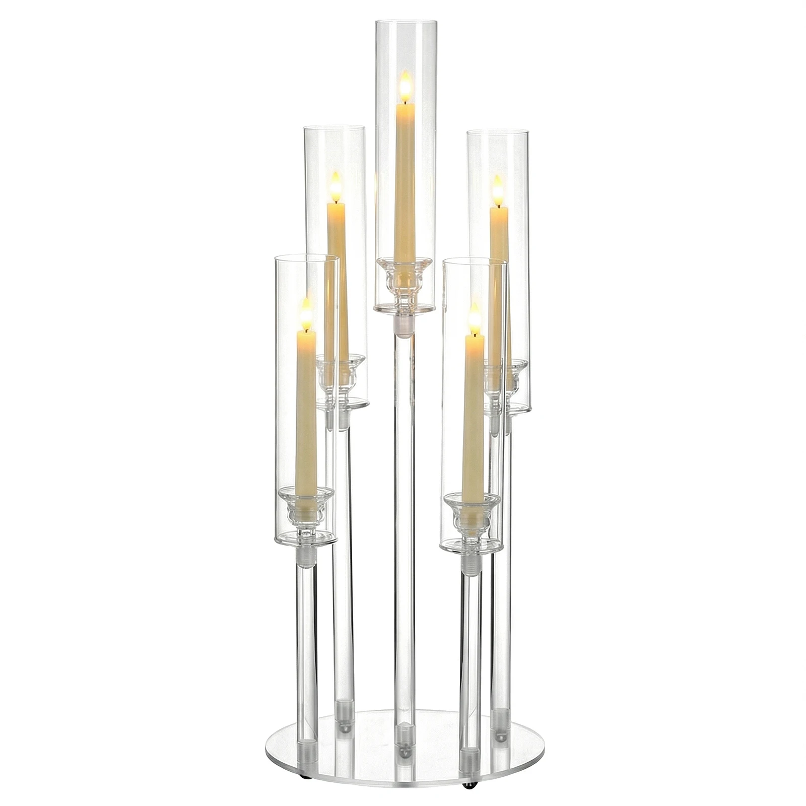 

20/10PCS 5 Arm Acrylic Candle Holder with Shade 0.8 LED Candelabra Centerpiece Stands for Table Centerpiece Wedding Party Decor
