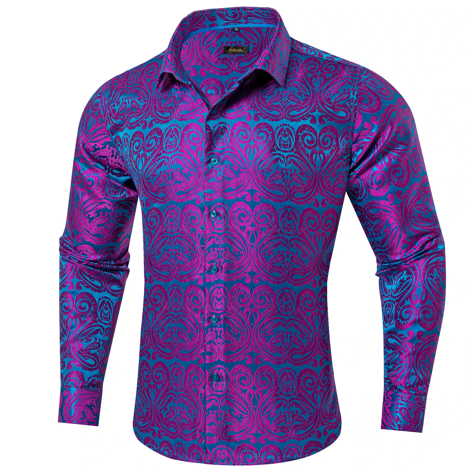 Luxo Paisley Wedding Prom Men shirt Long Sleeve Tops Men Clothing Adequado para Ocasião Formal