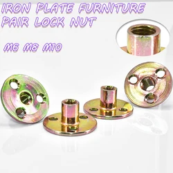 M6 M8 M10 Iron Plate Nut Three-hole Flange Coupling Locknut Flat Base Galvanized Insert Nuts Female Furniture Connector Fastener