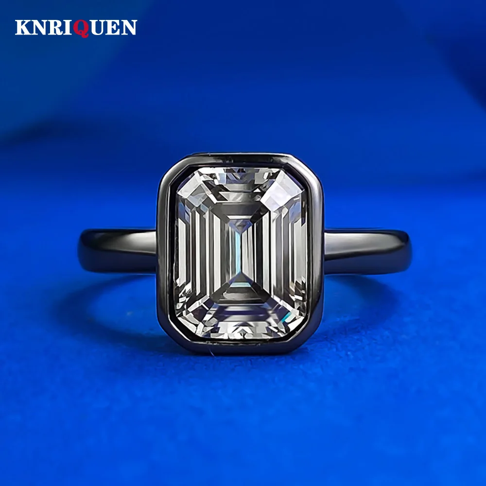 

Luxury 100% 925 Sterling Silver 7*9mm Asscher Cut Black Grey High Carbon Diamond Ring for Women Cocktail Party Fine Jewelry Gift