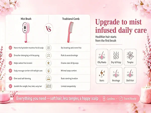 3-in-1 Elektrische Sprüh-Massagebürste Selbstreinigende Dampf- und Ätherische-Öl-Bürste Wiederaufladbare Sprüh-Kopfhautmassagebürste – Detail 4