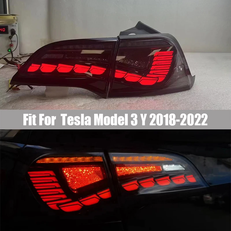 

Suitable for Tesla Model 3 Model Y 2018 2019 2020 2021 2022 Refitting Dragon Scale LED Driving Water Steering Rear Tail Lamp