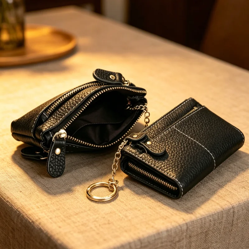 WERLLANDS Denim Style Heart Embroidered Canvas Coin Purse