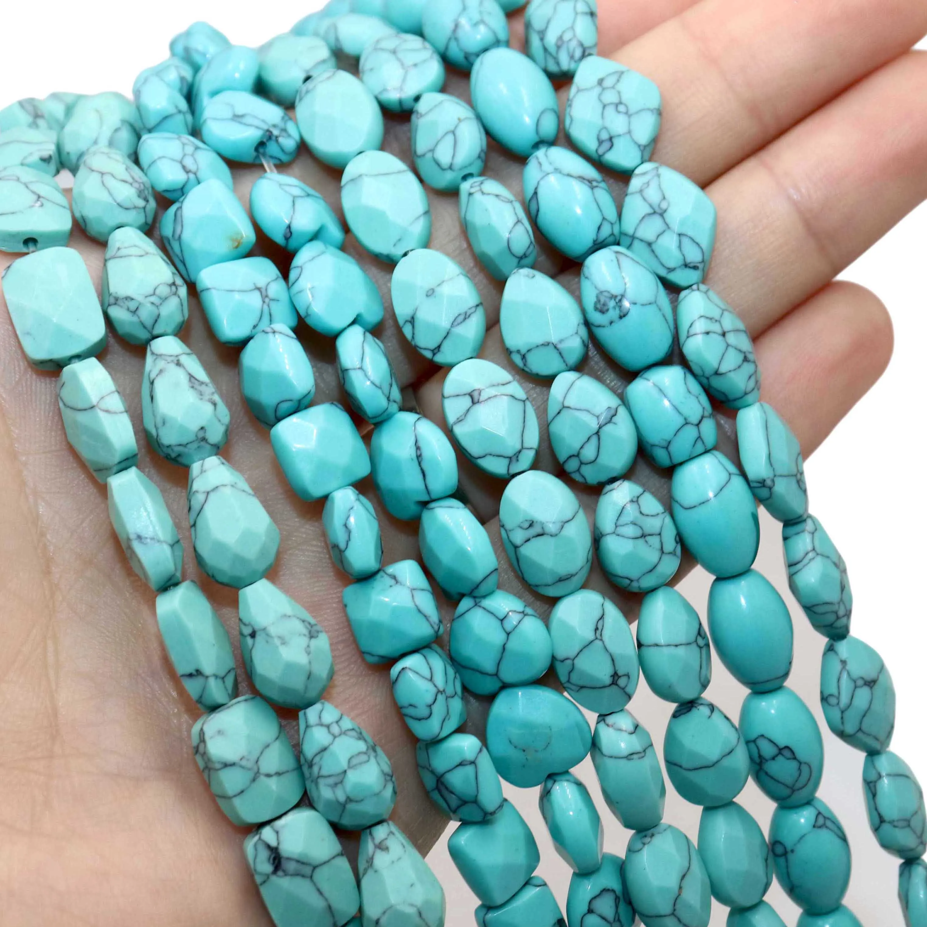 Natural Stone Blue Turquoise Faceted Round Flower Heart Drop Rondelle Spacer Beads For Jewelry Make Diy Bracelet Accessories