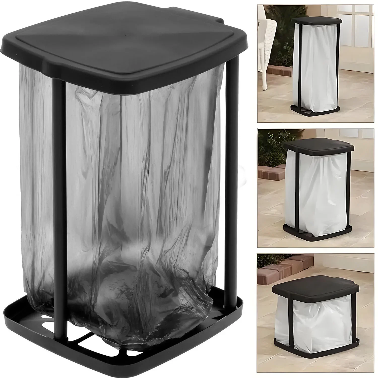 Portable Plastic Trash Can Foldable Adjustable Height Camping Trash Can with Hinged Lid for Home Kitchen Party Camping Outdoor