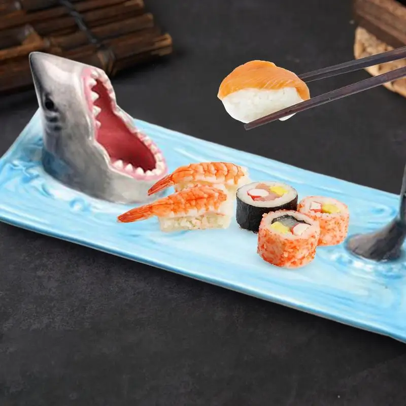 Shark Shape Ceramic Sushi Plate Japanese Porcelain Food Dish Creative Sushi Serving Plate Cheese Board Kitchen Decorations