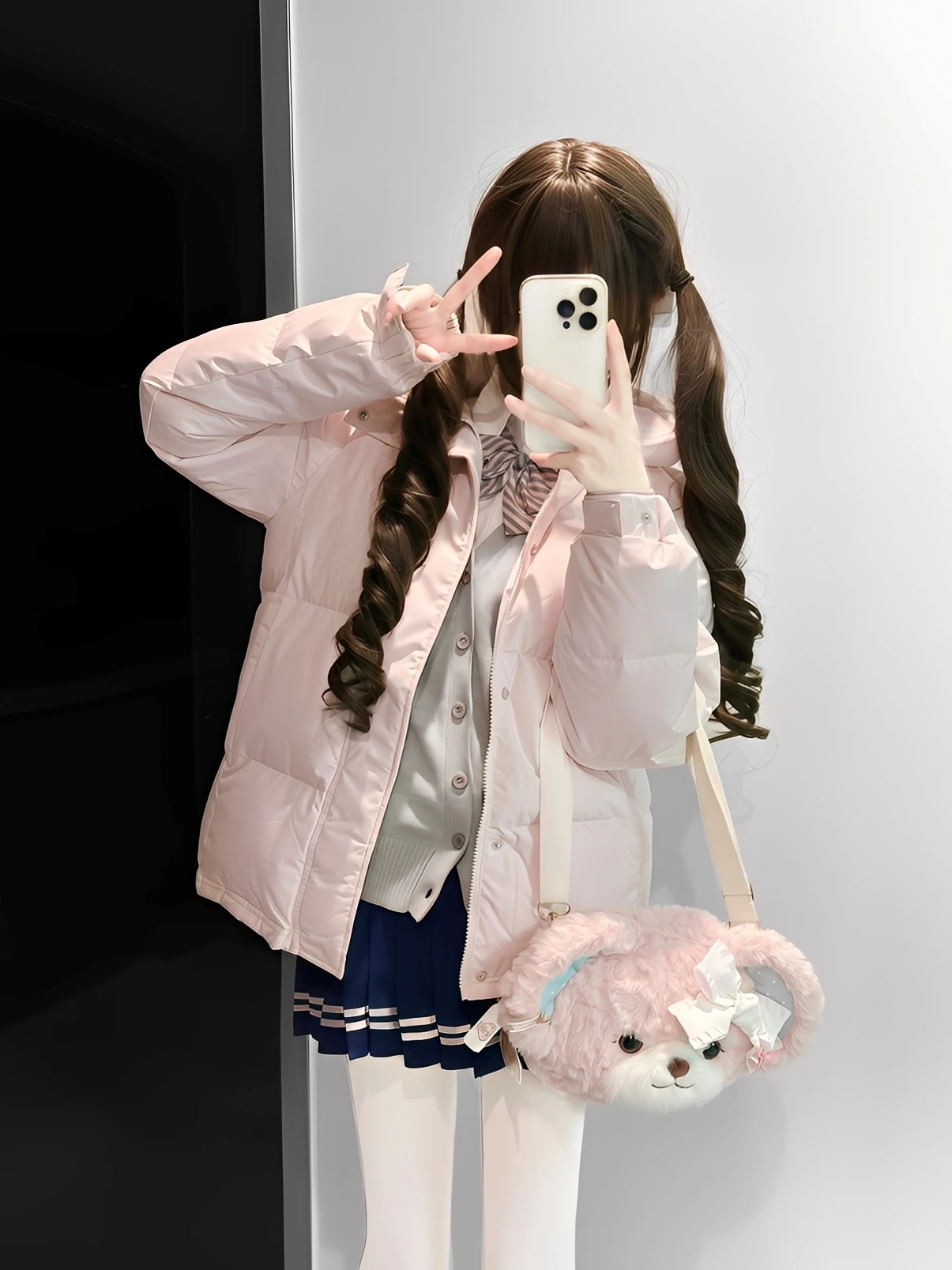 

Розовое пуховое хлопковое пальто Jaet 2025, зимнее новое женское свободное пальто Thiened Bread, милое японское пальто на молнии с длинной свечой