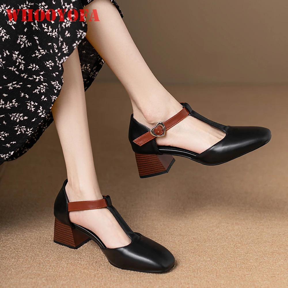 2026 Summer Mature Women Sandals Square Toe Med Block Heels Lady Party Shoes Wide Fit Big Plus Size 10 44 47 T-Strap