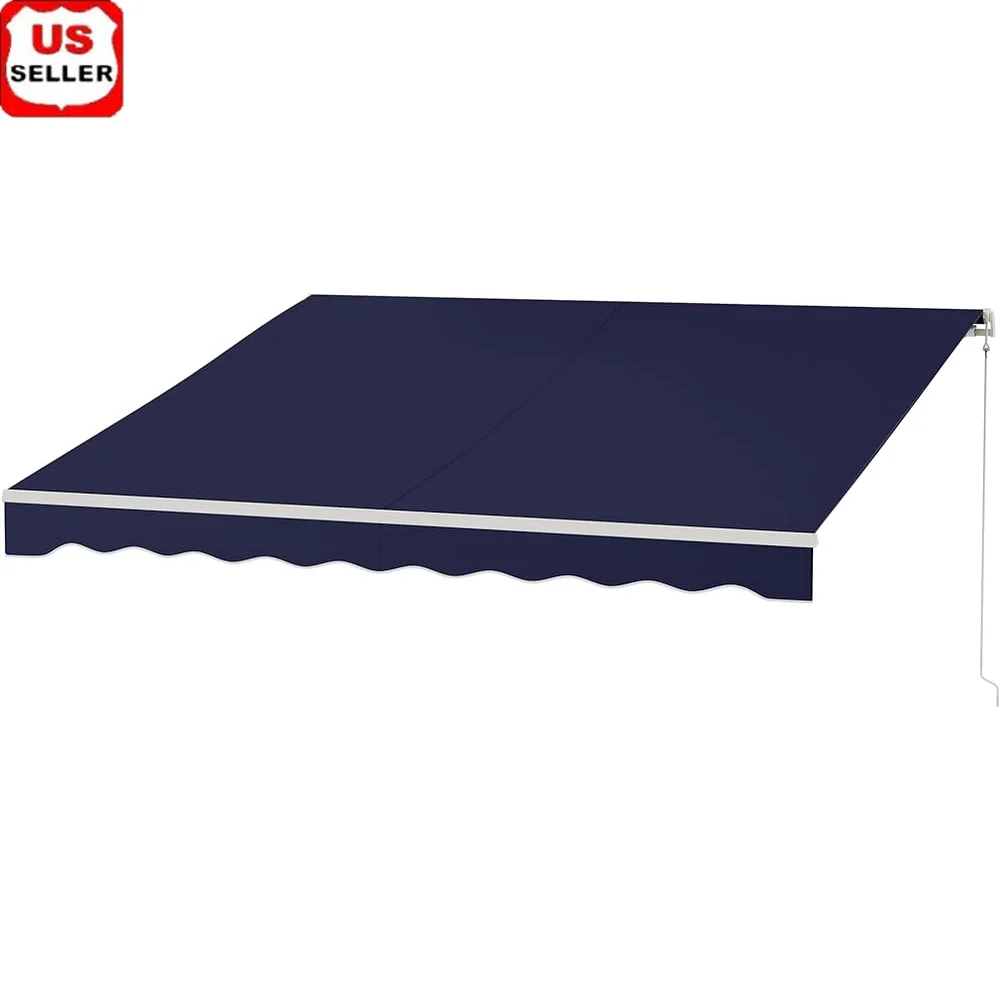 

12ft x 10ft Electric Patio Awning Retractable Sunshade UV Protection Outdoor Cover Remote Control Manual Crank System